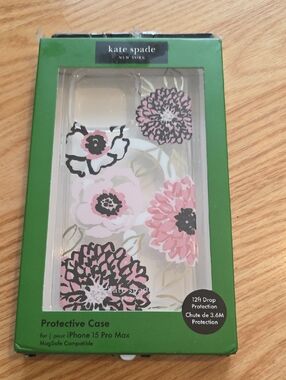 kate spade Pink Floral Clear Protective Case for iPhone 15 Pro Max